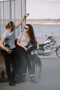 couple in front of bike