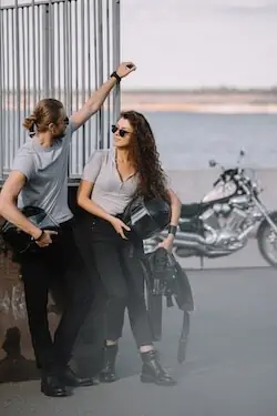 couple in front of bike