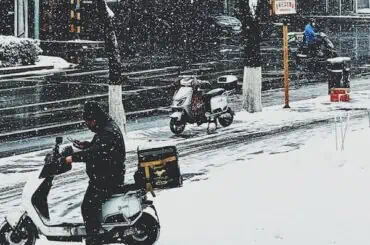 bike on road with snow