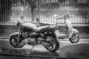 a couple of bikes on road in winter cold