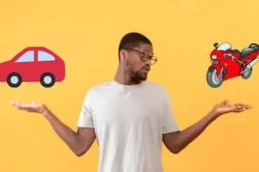 Motorcycle Insurance vs. Car Insurance: The Differences You Should Know A man tries to compare between car insurance and motorcycle insurance