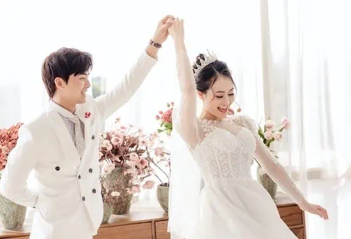 newly married young couple dancing